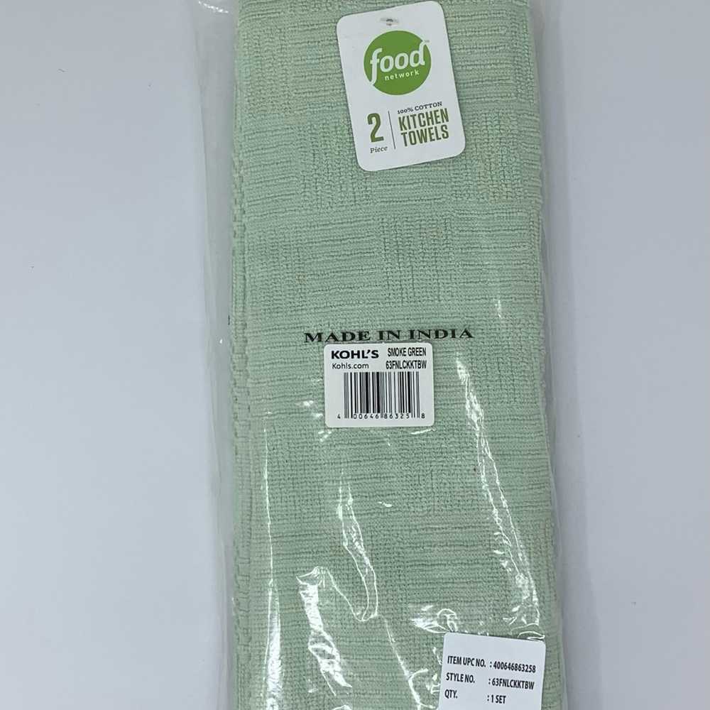 NWT Food Network 2-Pack Smoke Green Kitchen Towels, 100% Cotton